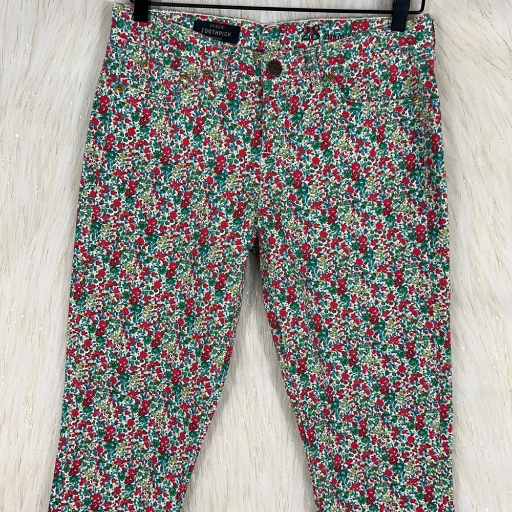 J.Crew Womens Toothpick Ankle Jeans Green Red Floral Pockets Denim 28 New